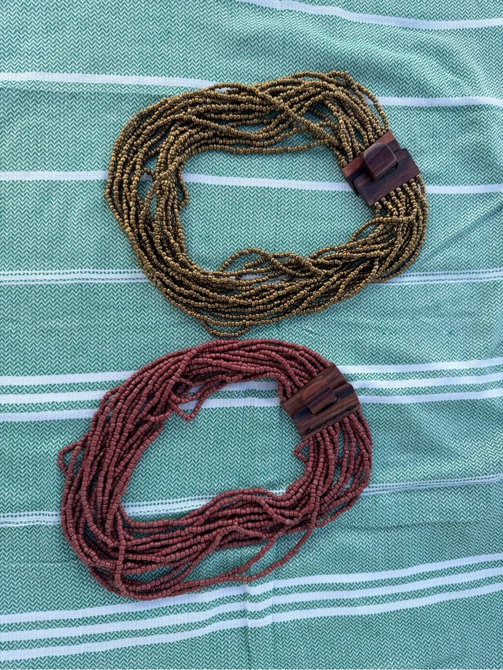 Multi-Strand Beaded Necklace Set in Burnished Gold and Mahogany Brown